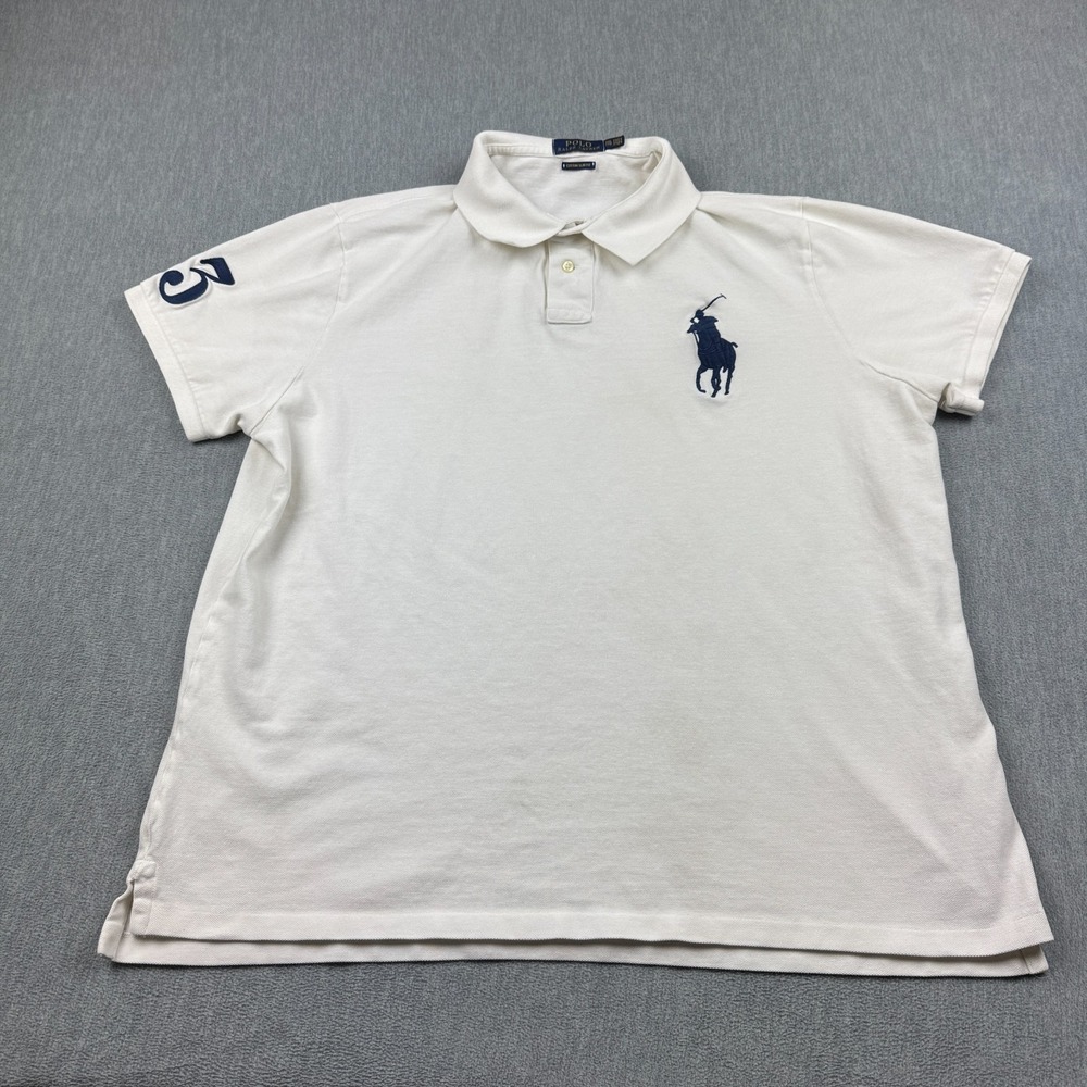 Polo Ralph Lauren Polo Shirt Mens 2XL XXL White Custom Slim Fit Big Pony Classic